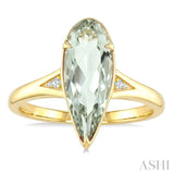 16X6 MM Evoque Gemstone Pear Shape Green Amethyst and 1/50 Ctw Round Cut Diamond Semi-Precious Ring in 10K Yellow Gold