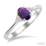 1/20 Ctw Oval Cut 6X4 MM Amethyst and Round Cut Diamond semi-precious Ring in 10K White Gold