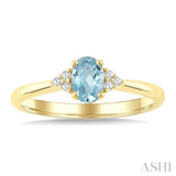 1/20 Ctw Oval Cut 6X4 MM Aquamarine and Round Cut Diamond semi-precious Ring in 10K Yellow Gold