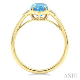16X6 MM Evoque Gemstones Hexagon Shape Blue Topaz and 1/20 Ctw Round Cut Diamond Semi-Precious Ring in 10K Yellow Gold