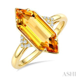 16X6 MM Evoque Gemstone Hexagon Shape Citrine and 1/20 Ctw Round Cut Diamond Semi-Precious Ring in 10K Yellow Gold
