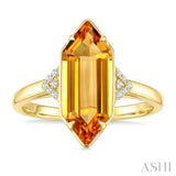 16X6 MM Evoque Gemstone Hexagon Shape Citrine and 1/20 Ctw Round Cut Diamond Semi-Precious Ring in 10K Yellow Gold