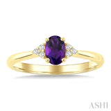 1/20 Ctw Oval Cut 6X4 MM Amethyst and Round Cut Diamond Semi Precious Ring in 10K Yellow Gold