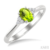 1/20 Ctw Oval Cut 6X4 MM Peridot and Round Cut Diamond semi-precious Ring in 10K White Gold