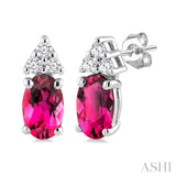 1/20 Ctw Oval Cut 5X3 MM Pink Tourmaline and Round Cut Diamond semi-precious Earrings in 10K White Gold