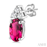 1/20 Ctw Oval Cut 5X3 MM Pink Tourmaline and Round Cut Diamond semi-precious Earrings in 10K White Gold