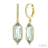 16X6 MM Evoque Gemstones Hexagon Shape Green Amethyst and 3/8 Ctw Round Cut Diamond Semi-Precious Earrings in 14K Yellow Gold