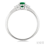 1/20 Ctw Oval Cut 6X4 MM Emerald and Round Cut Diamond Precious Ring in 10K White Gold