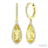 14X6 MM Evoque Gemstones Pear Shape Lemon Quartz and 1/3 Ctw Round Cut Diamond Semi-Precious Earrings in 14K Yellow Gold