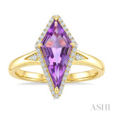 16X7 MM Evoque Gemstones Kite Shape Amethyst and 1/6 Ctw Round Cut Diamond Semi-Precious Ring in 10K Yellow Gold