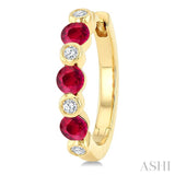 2.60 MM Round Shape Ruby and 1/10 Ctw Round Cut Diamond Precious Hoop Earrings in 10K Yellow Gold
