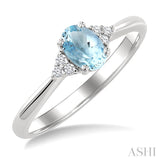 1/20 Ctw Oval Cut 6X4 MM Aquamarine and Round Cut Diamond semi-precious Ring in 10K White Gold