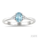 1/20 Ctw Oval Cut 6X4 MM Aquamarine and Round Cut Diamond semi-precious Ring in 10K White Gold