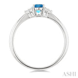 1/20 Ctw Oval Cut 6X4 MM Blue Topaz and Round Cut Diamond semi-precious Ring in 10K White Gold