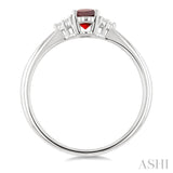 1/20 Ctw Oval Cut 6X4 MM Garnet and Round Cut Diamond semi-precious Ring in 10K White Gold