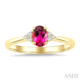 1/20 Ctw Oval Cut 6X4 MM Pink Tourmaline and Round Cut Diamond semi-precious Ring in 10K Yellow Gold