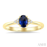 1/20 Ctw Oval Cut 6X4 MM Sapphire and Round Cut Diamond Precious Ring in 10K Yellow Gold