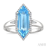 16X6 MM Evoque Gemstones Hexagon Shape Blue Topaz and 1/5 Ctw Round Cut Diamond Semi-Precious Ring in 10K White Gold