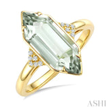 16X6 MM Evoque Gemstone Hexagon Shape Green Amethyst and 1/20 Ctw Round Cut Diamond Semi-Precious Ring in 10K Yellow Gold