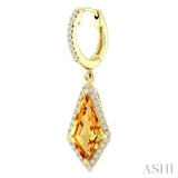 12X5 MM Evoque Gemstones Kite Shape Citrine and 1/3 Ctw Round Cut Diamond Semi-Precious Earrings in 10K Yellow Gold