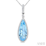 16X6 MM Evoque Gemstones Pear Shape Blue Topaz and 1/5 Ctw Round Cut Diamond Semi-Precious Pendant With Chain in 10K White Gold