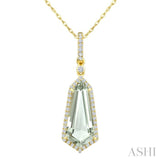 16X7 MM Evoque Gemstone Shield Shape Green Amethyst and 1/5 Ctw Round Cut Diamond Semi-Precious Pendant With Chain in 10K Yellow Gold