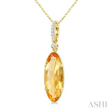 16X6 MM Evoque Gemstone Oval Shape Citrine and 1/20 Ctw Round Cut Diamond Semi-Precious Pendant With Chain in 10K Yellow Gold