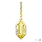 12X5 MM Evoque Gemstones Hexagon Shape Lemon Quartz and 1/5 Ctw Round Cut Diamond Semi-Precious Earrings in 10K Yellow Gold