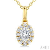 1/4 Ctw Oval and Round Cut Diamond Fashion Halo Pendant With Chain in 14K Yellow Gold