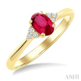 1/20 Ctw Oval Cut 6X4 MM Ruby and Round Cut Diamond semi-precious Ring in 10K Yellow Gold