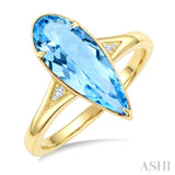 16X6 MM Evoque Gemstones Pear Shape Blue Topaz and 1/50 Ctw Round Cut Diamond Semi-Precious Ring in 10K Yellow Gold