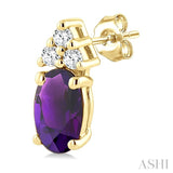1/20 Ctw Oval Cut 5X3 MM Amethyst and Round Cut Diamond Semi Precious Earrings in 10K Yellow Gold