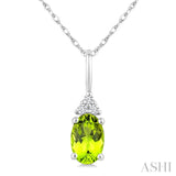 1/50 Ctw Oval Cut 6X4 MM Peridot and Round Cut Diamond Semi-Precious Pendant With Chain in 10K White Gold