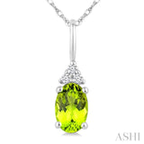 1/50 Ctw Oval Cut 6X4 MM Peridot and Round Cut Diamond Semi-Precious Pendant With Chain in 10K White Gold