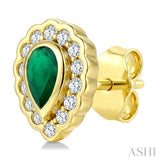 5X3 MM Pear Shape Emerald and 1/5 Ctw Round Cut Diamond Bold Precious Earrings in 10K Yellow Gold