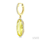 16X6 MM Evoque Gemstones Oval Shape Lemon Quartz and 3/8 Ctw Round Cut Diamond Semi-Precious Earrings in 14K Yellow Gold