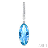 14X6 MM Evoque Gemstones Oval Shape Blue Topaz and 1/10 Ctw Round Cut Diamond Semi-Precious Earrings in 14K White Gold