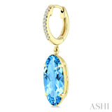 14X6 MM Evoque Gemstones Oval Shape Blue Topaz and 1/10 Ctw Round Cut Diamond Semi-Precious Earrings in 14K Yellow Gold