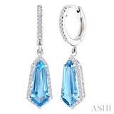 12X5 MM Evoque Gemstones Shield Shape Blue Topaz and 1/3 Ctw Round Cut Diamond Semi-Precious Earrings in 10K White Gold