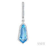 12X5 MM Evoque Gemstones Shield Shape Blue Topaz and 1/3 Ctw Round Cut Diamond Semi-Precious Earrings in 10K White Gold