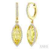 12X5 MM Evoque Gemstones Marquise Shape Lemon Quartz and 1/3 Ctw Round Cut Diamond Semi-Precious Earrings in 10K Yellow Gold
