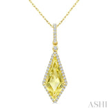 16X7 MM Evoque Gemstones Kite Shape Lemon Quartz and 1/5 Ctw Round Cut Diamond Semi-Precious Pendant With Chain in 10K Yellow Gold