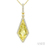 16X7 MM Evoque Gemstones Kite Shape Lemon Quartz and 1/5 Ctw Round Cut Diamond Semi-Precious Pendant With Chain in 10K Yellow Gold