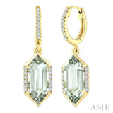 12X5 MM Evoque Gemstones Hexagon Shape Green Amethyst and 1/5 Ctw Round Cut Diamond Semi-Precious Earrings in 10K Yellow Gold