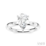 1/4 Ctw Pear Shape Baguette and Round Cut Diamond Semi-Mount Engagement Ring in 14K White Gold