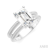 1/10 Ctw Akari Split Rope Textured Shank Emerald Shape Round Cut Diamond Semi Mount Engagement Ring in 14K White Gold