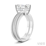 1/10 Ctw Akari Split Rope Textured Shank Emerald Shape Round Cut Diamond Semi Mount Engagement Ring in 14K White Gold