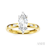 1/4 Ctw Marquise Shape Baguette and Round Cut Diamond Semi-Mount Engagement Ring in 14K Yellow and White Gold