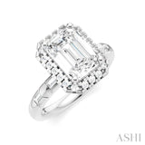 1/3 Ctw Akari Emerald Shape Baguette and Round Cut Diamond Halo Semi Mount Engagement Ring in 14K White Gold