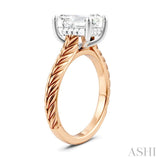 1/10 Ctw Emerald Shape Round Cut Diamond Akari Wheat Shank Semi-Mount Engagement Ring in 14K Rose and White Gold